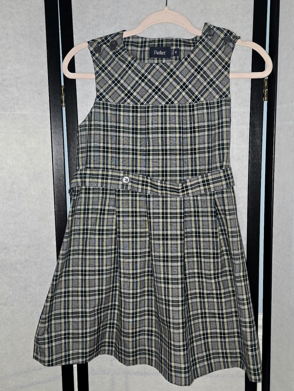 Parker Girls Child Grey Green Yellow Plaid School Uniform Jumper Size 8 Academia